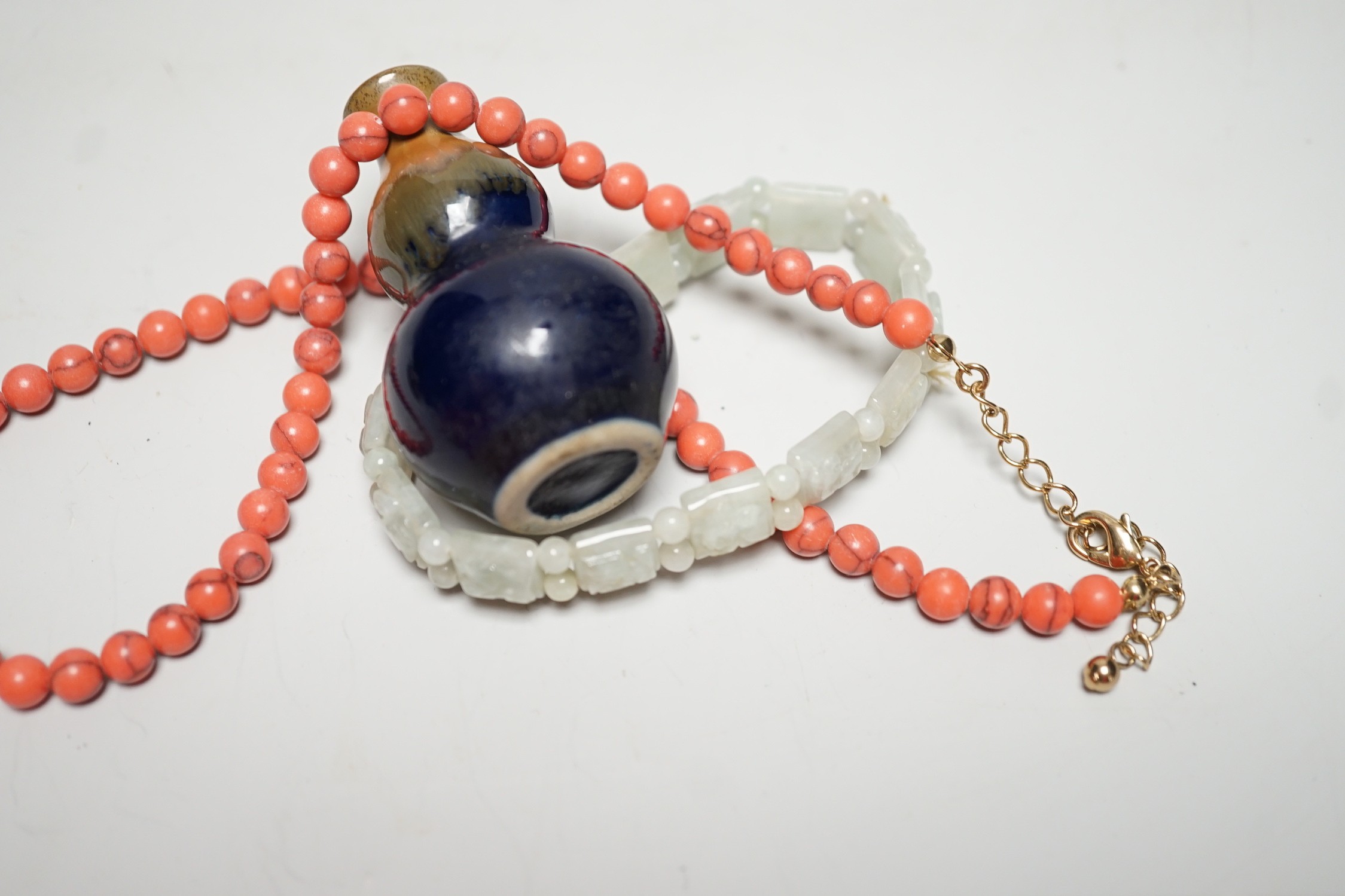 Assorted Chinese carvings, coral beads etc.